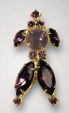 Vintage Pink Purple Rhinestone Pin , Milk Glass, Moonstone, Maybe Juliana ab1-10